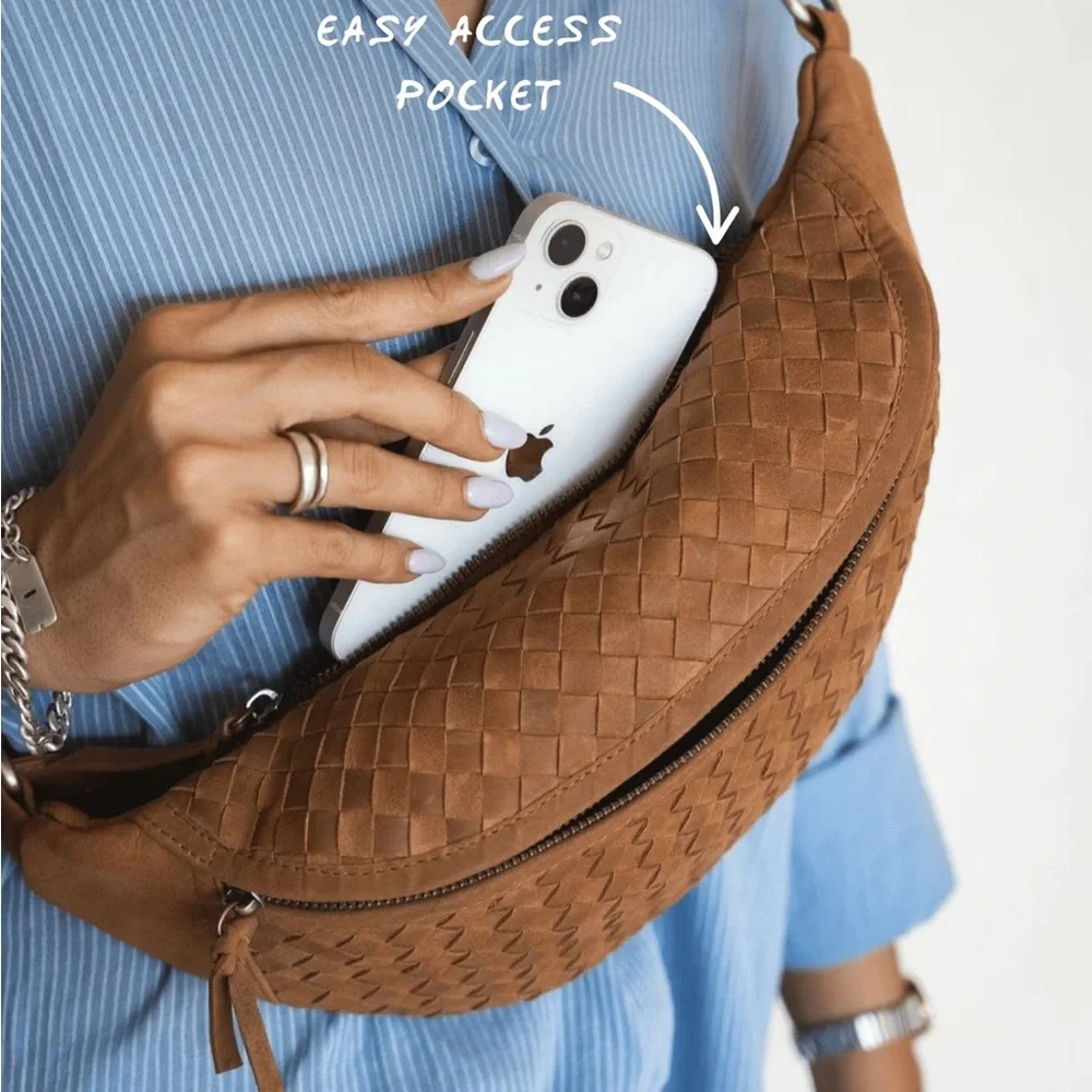 Brown Woven Leather Belt Bag - Picture 5 of 9